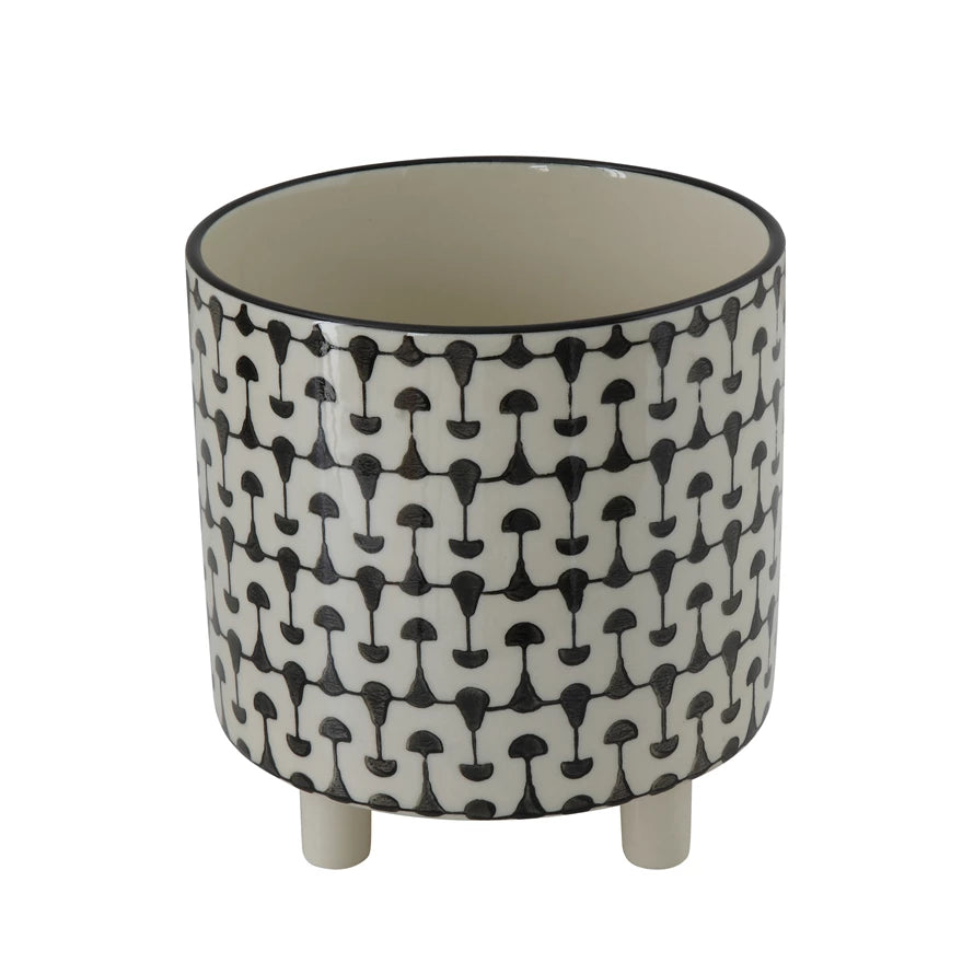 Black & White Round 8" Stoneware Footed Planter